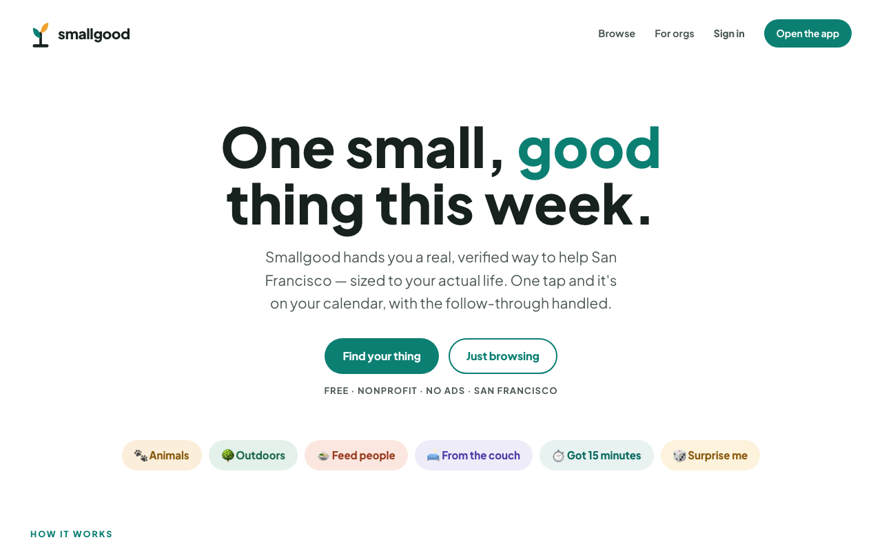 The Smallgood homepage: One small, good thing this week.